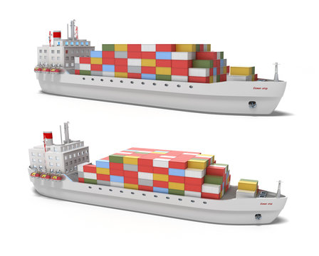 Cargo ship on white background , 3D image.