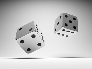 Falling metal dices. Game concept.