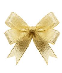 Golden gift bow. Ribbon. Isolated on white