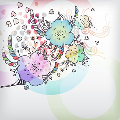 vector fantasy flowers with floral wings and hearts