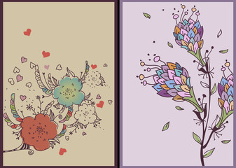 two vector card with fantasy  blooming flowers