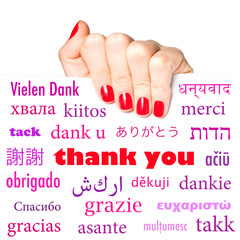 Hand holding card with the word 