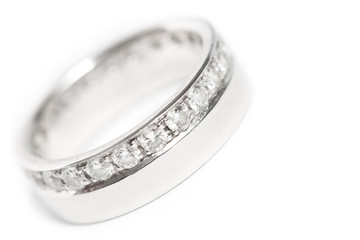 Diamond wedding ring on white background