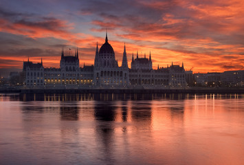 Budapest parliament building in sunrise. Hungary