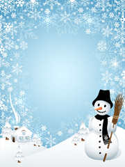 Snowman with Frame Composed of Snowflakes