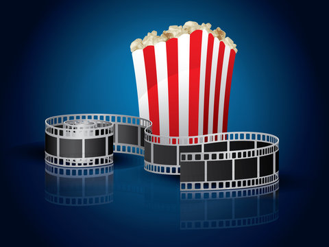 Twisted film for movie and popcorn - blue background