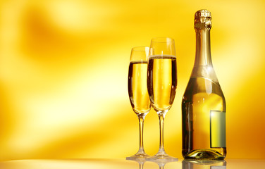 Champagne glasses on celebration table