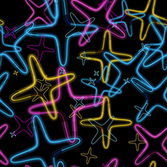 Seamless background with glowing stars. Vector illustration.