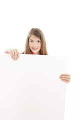 Fototapeta premium Picture of happy teenage girl with blank board.