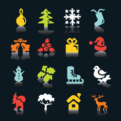 Multicolored  winter and  Christmas icons