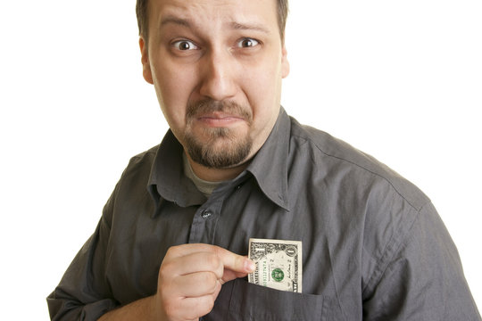 unhappy man with the last dollar