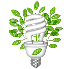 Energy Saving Eco Lightbulb with Green Leaves