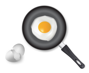 Fried egg on frying pan. Vector illustration.