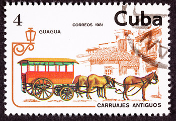 Cuban Postage Stamp Horse Team Pulling Passenger Street Car
