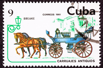 Fototapeta na wymiar Kubański znaczek Koń drużyny Ciągnięcie Przerwa w przewozie hamulcowy
