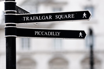 London Street Signpost with Trafalgar Square and Piccadilly