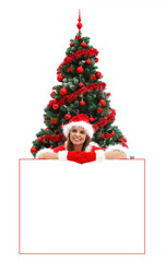 Sexy Mrs. Santa over a billboard