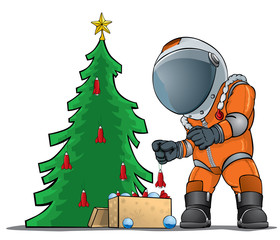 astronaut decorating the Christmas tree