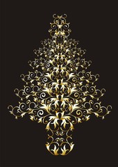 Christmas or New Year gold  tree on black