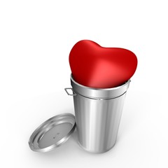A heart in the trash - a 3d image