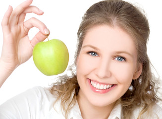 woman with an apple