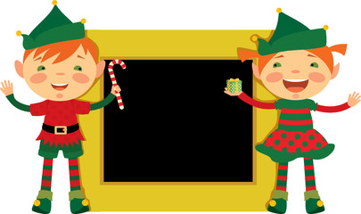 Christmas frame with elves