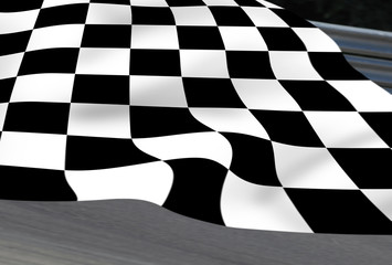 Chequered flag on racetrack.