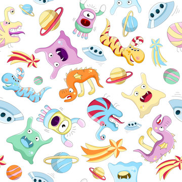 Vector seamless background with monsters
