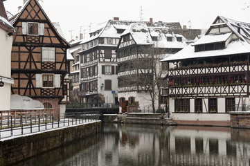 Old half-timbered houses in winter