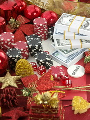 Fototapeta na wymiar Christmas casino background with a gambling set