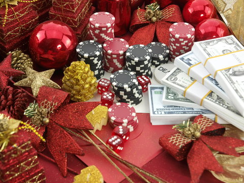 Christmas Casino Background With A Gambling Set