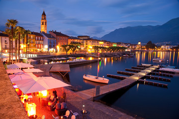 Ascona by night, Ticino Switzerland - obrazy, fototapety, plakaty