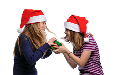 Two girls fighting over a present