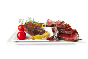 hot grilled meat and vegetables