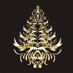 Christmas or New Year gold  tree on black