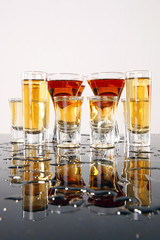 Shooters with whiskey, tequila and rum