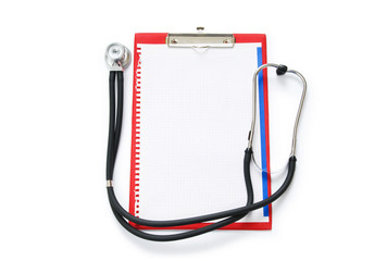 Stethoscope on the binder isolated on white