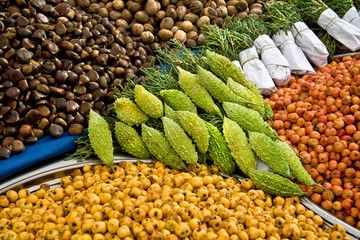 Fresh Organic Different Types Of Hawthorns At A Street Market In