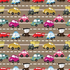 Peel and stick wall murals On the street seamless car pattern