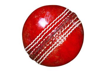 Red leather cricket ball isolated clipping path.