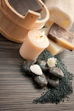 Spa setting with hot rocks
