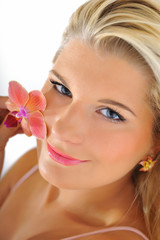 Obraz na płótnie Canvas Beautiful young fresh female face with healthy skin and natural
