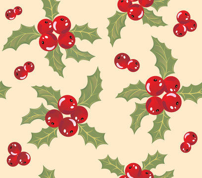 Seamless background with holly berry.
