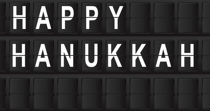 Panel de aeropuerto con texto HAPPY HANUKKAH