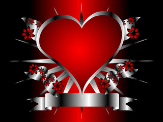 A gothic silver and red floral hearts design