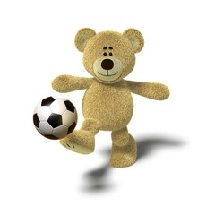 Nhi Bear kicking a soccer ball, Front