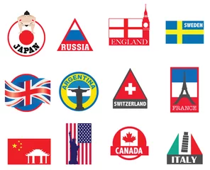 Crédence de cuisine en verre imprimé Doodle symboles de pays, drapeaux et dessins d& 39 autocollants