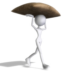 carring a burlap bag