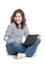 Naklejka premium A girl with a laptop