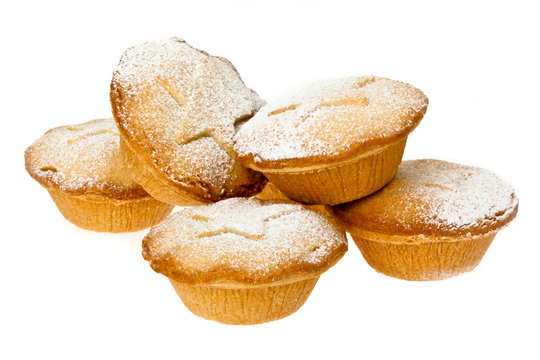 Mince Pies With Dusting Of Icing Susgar On White Background